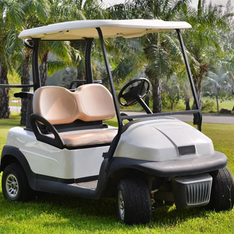 golf cart on the green grass